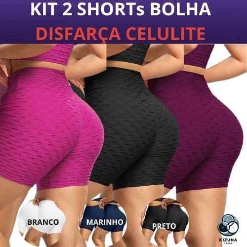 Kit 2 Short Feminino Bolha Suplex DISFARÇA CELULITE de Academia Treino Corrida Tecido Flocada ZERO TRANSPARENCIA