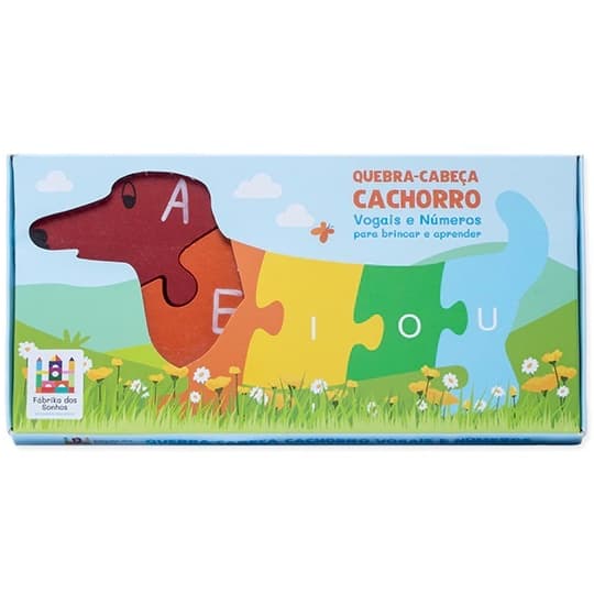 Brinquedo Infantil Educacional Madeira Quebra-cabeça Cachorro Com Letras e Números - Montessori