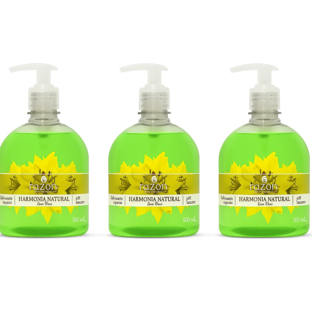 Kit 3 Sabonete Liquido para Mãos e Corpo Harmonia Natural (Erva Doce) 500ml - Razon Cosméticos