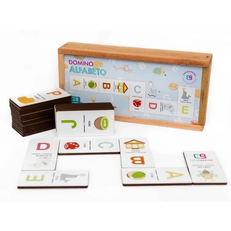 Dominó Alfabeto | Jogo Educativo Infantil de Madeira Ecológica | Brinquedo Pedagógico