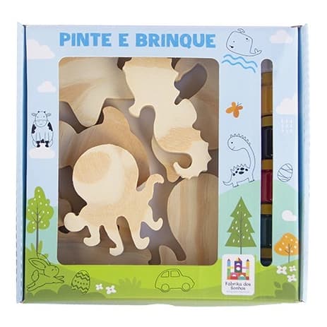 Brinquedo Infantil Kit Pintura Fundo do Mar em Madeira | Guache e Pincel | Crie, Pinte e Decore