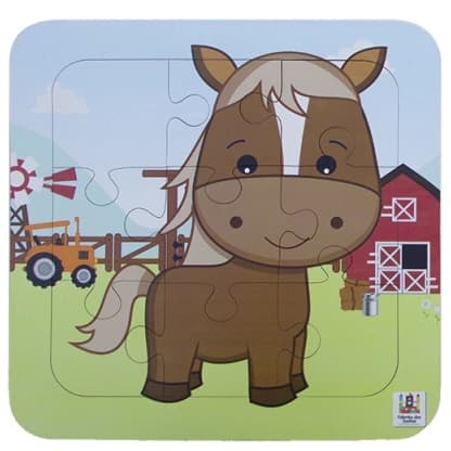 Quebra-Cabeça Infantil Cavalo 9 Pçs Madeira Reflorestamento | Brinquedo Educativo 24x24cm Ecológico