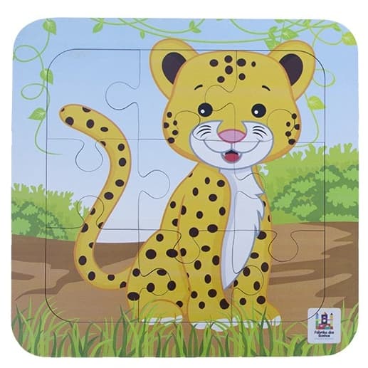 Quebra-Cabeça Onça Infantil 9 Peças Madeira Reflorestamento | Brinquedo Educativo 24x24cm Ecológico