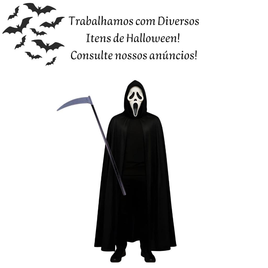 FANTASIA PÂNICO ADULTO - CAPA CETIM PRETA + MÁSCARA + FOICE