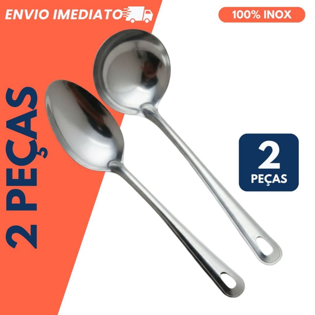 Kit Especial 2 Peças Inox Concha de Feijão + Colher de Arroz Cozinha Resistente Multiuso