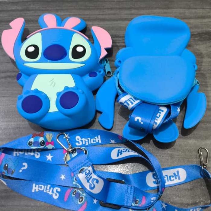 Bolsa stitch Silicone Azul & Rosa Pequena Porta Celular Tiracolo Ajustavel Feminina Infantil