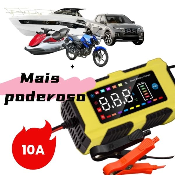 Carregador Automático de Bateria 10A Inteligente 12V  Moto Carro Reparo Rápido