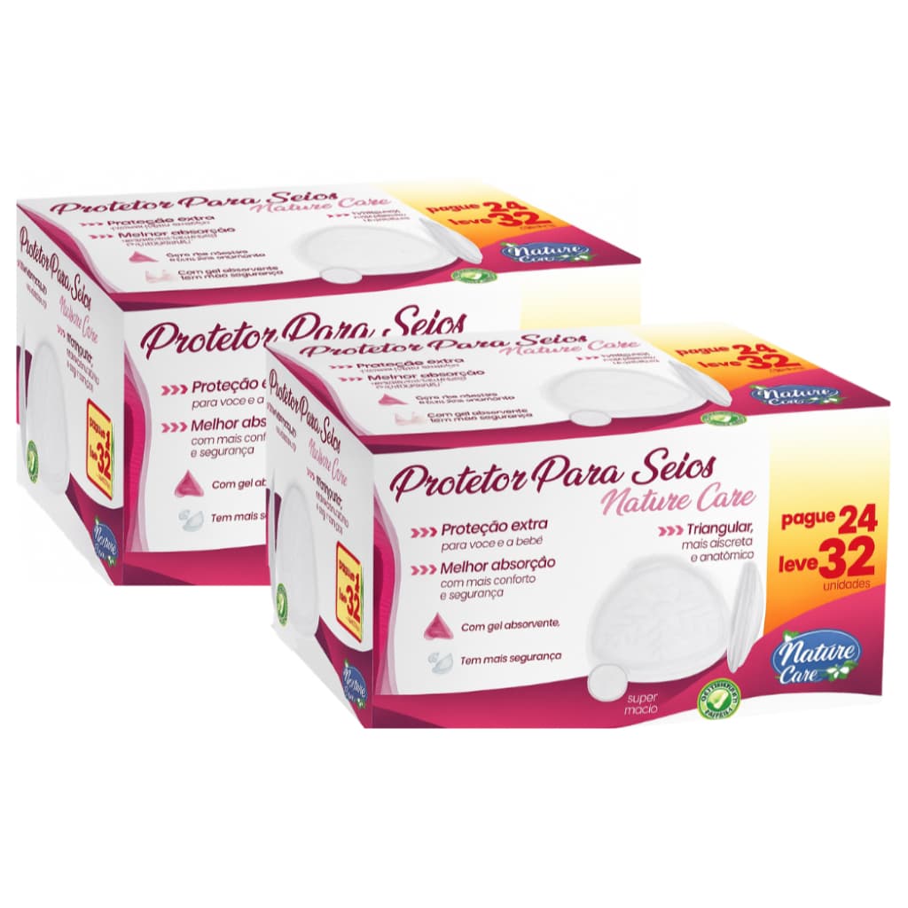 Kit 2 Absorvente Protetor para Seios Nature Care Caixa com 32 Unidades Confortável e Anatômico