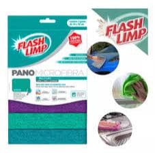 Pano Microfibra Multiuso Flash Limp com 3 Unid – Limpeza Prática, Sem Riscos e Com Alto Desempenho