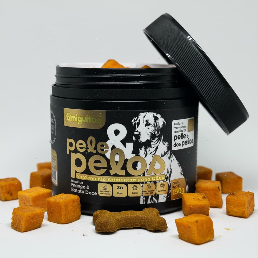 Suplemento Para Pelos e Pele Cães Amiguitos Anti Quedas Pellos Frango e Batata Doce 150g