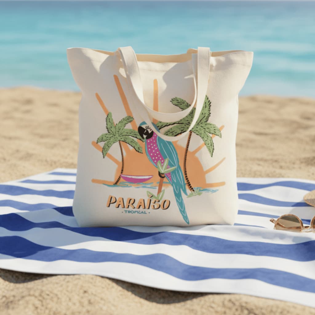 Bolsa Ecobag Paraíso Tropical Moda Praia Verão Sacola Ecológica Casual Em Algodão Cru