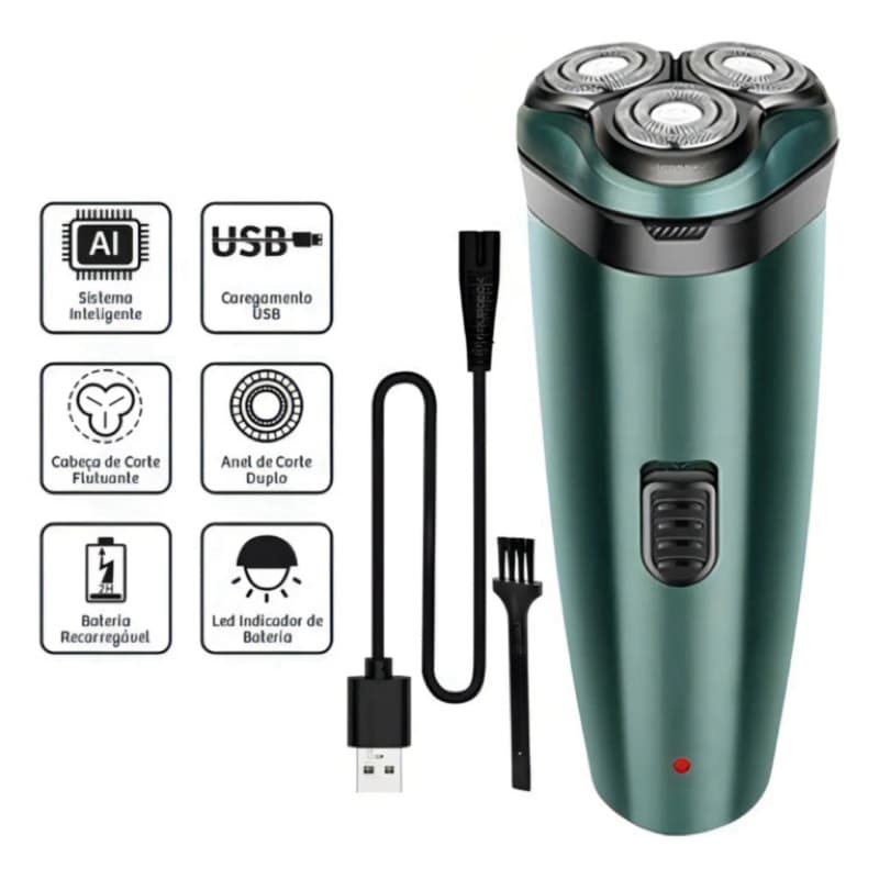 Barbeador Elétrico 2 em 1 Aparador de Pelos Recarregável USB 2h Ergonômico Cor Verde