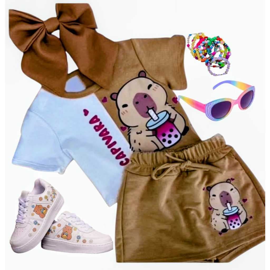 conjunto infantil capivara short saia blusa menina