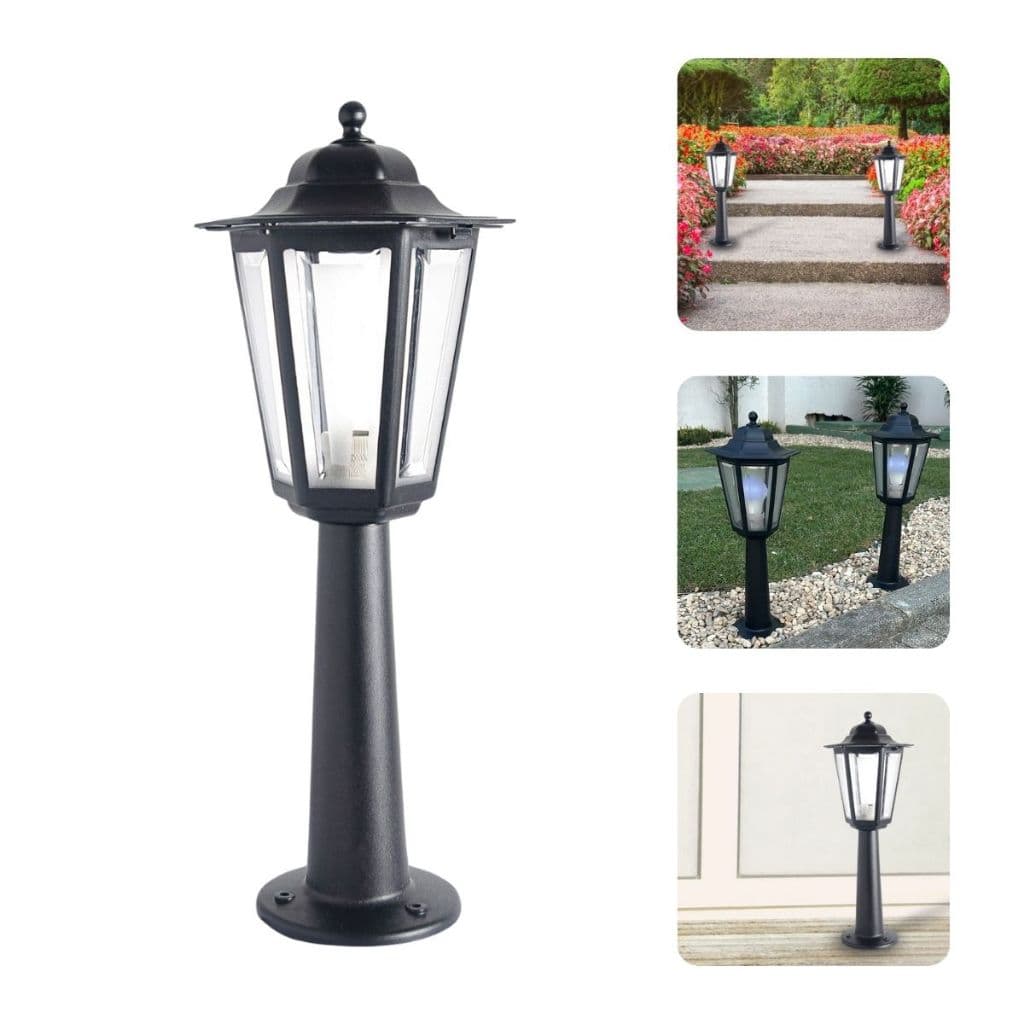 Luminária De Chão Poste Jardim balizador Colonial Sextavado Preto