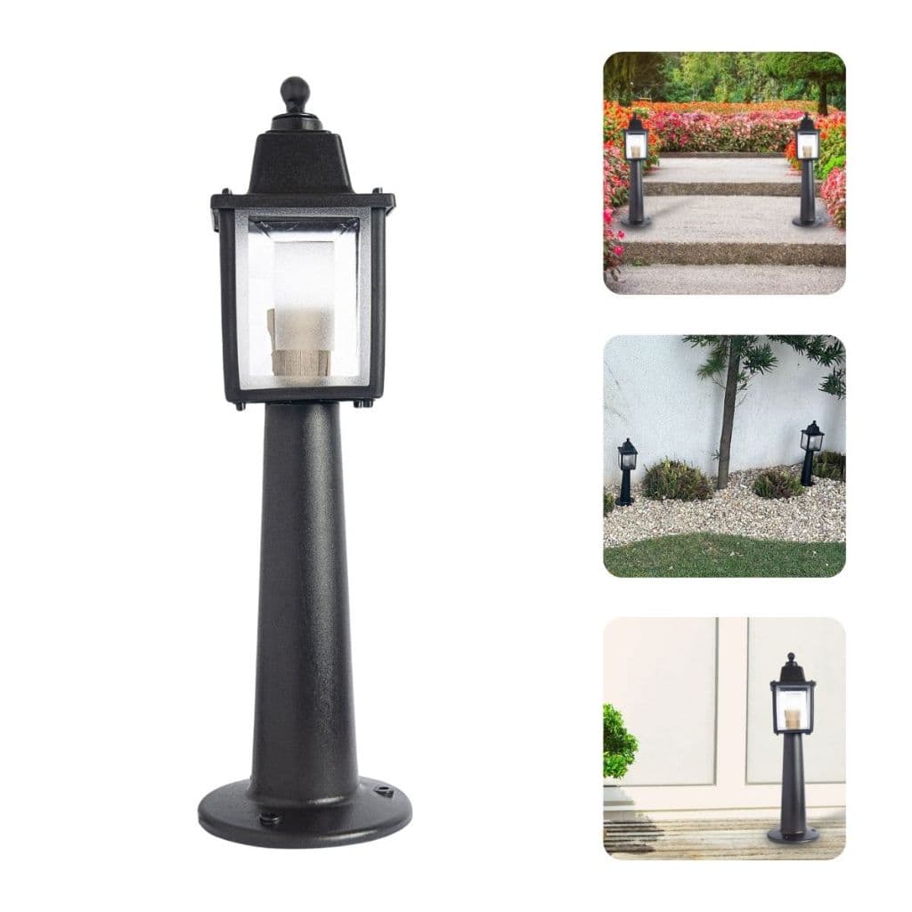 Luminaria De Chão Balizador Poste De Jardim Colonial Quadrado Preto
