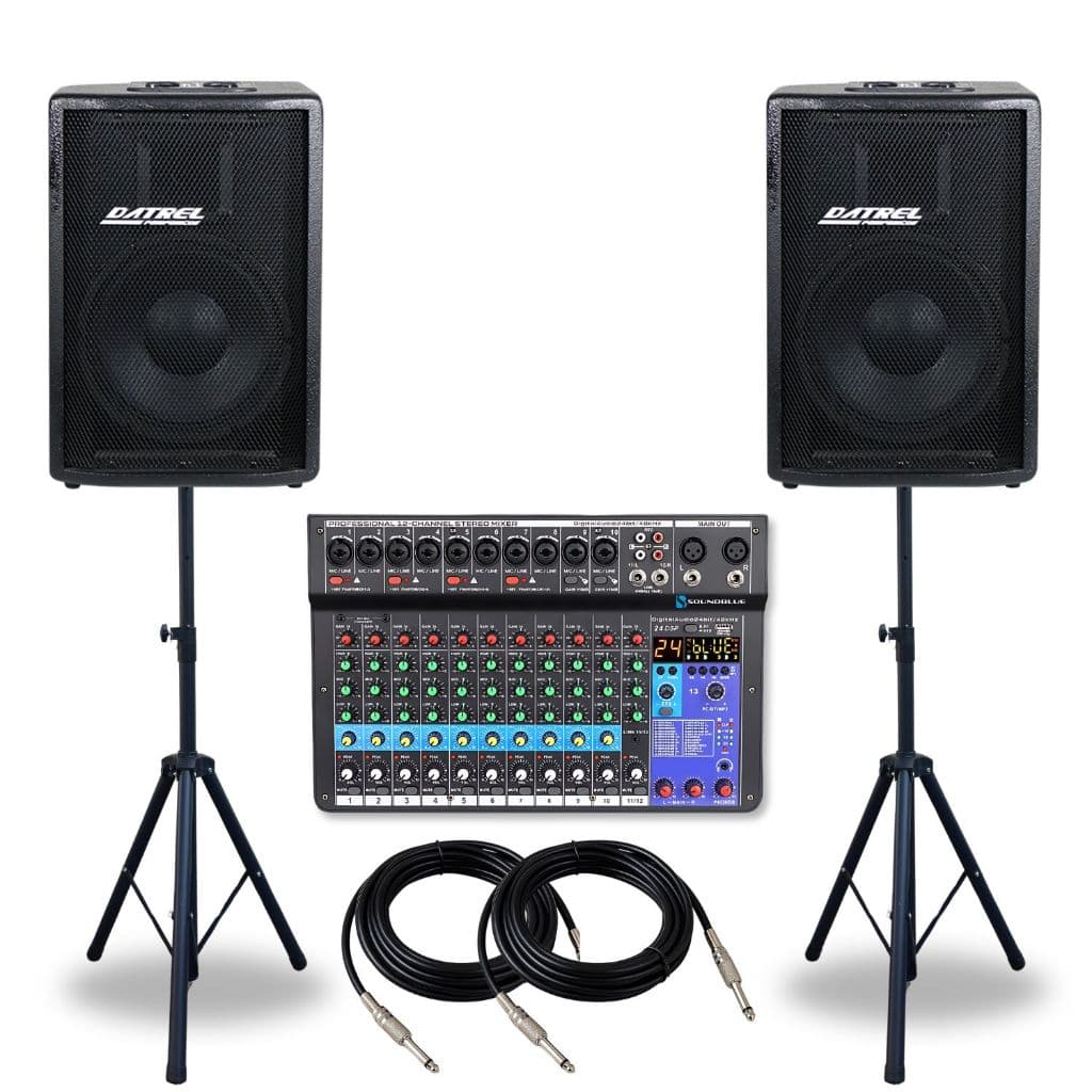 Kit 2 Caixas Som 400w Ativa Passiva 10 Acustica Profissional + Console Mesa 12 Canais Audio + 2 Suportes Pedestal Tripe