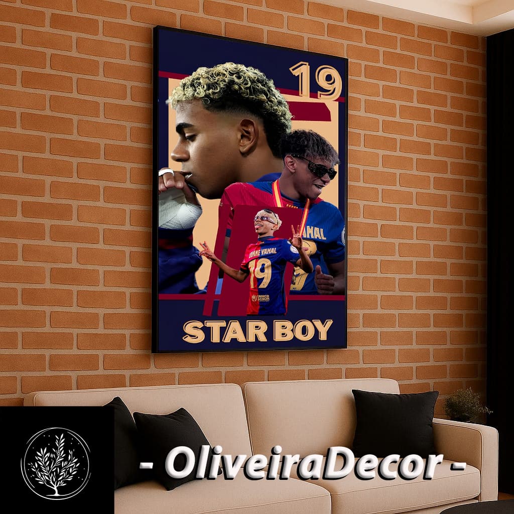 QUADRO DECORATIVO JOGADOR LAMINE YAMAL FUTEBOL ESPORTE 1 PEÇA 60x40 DECORAR SALA QUARTO ESCRITORIO