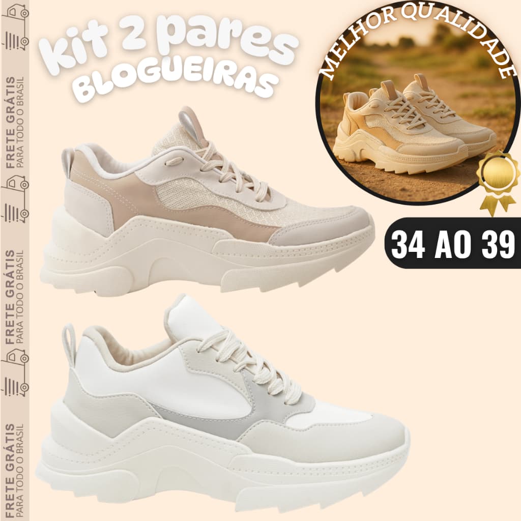 Kit 2 Pares Tênis Feminino Sneaker Casual – Look Moderno e Alta Resistência