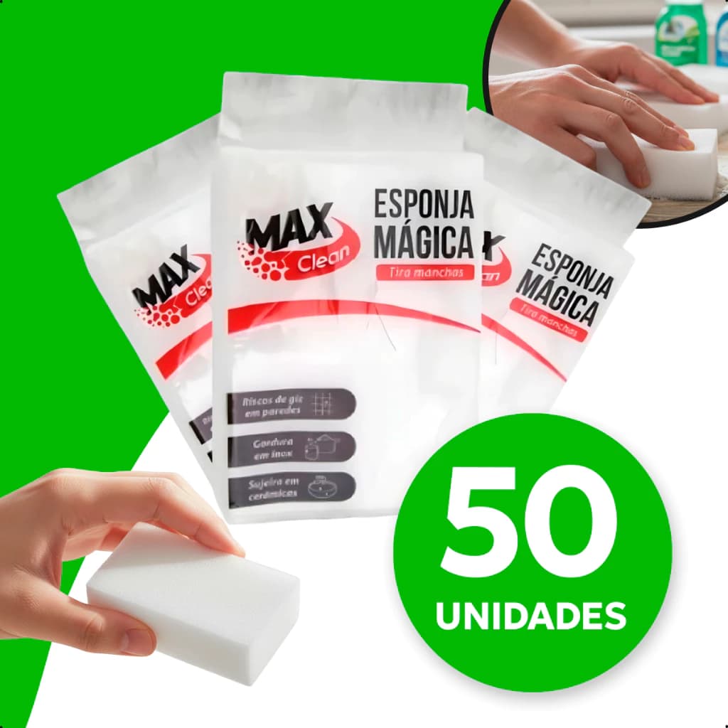 Kit 50 Esponjas Mágica Branca de Melamina Original Tira Gordura Limpeza de Parede a seco