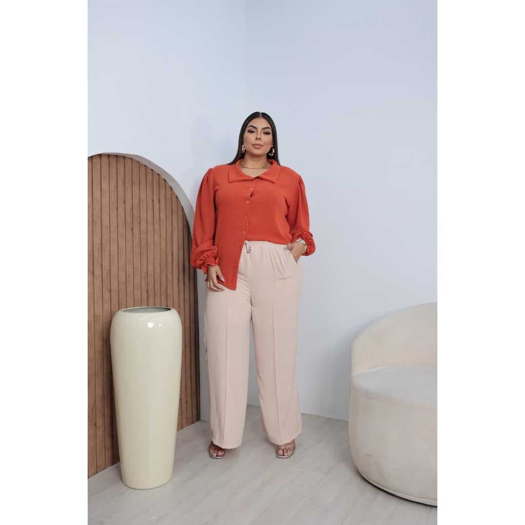 Calça Plus Size Feminina Cintura Alta G1 G2 G3 | Confortável e Estilosa | Branco Preto Bege fuscia