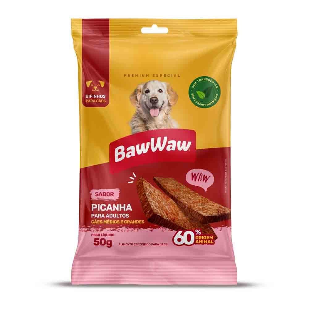 Promoção bifinho sabor picanha Baw Waw p/ cães adultos médio e grande porte 50g