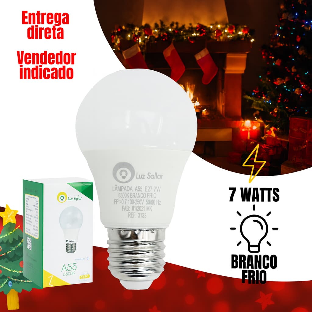 Lâmpada Bulbo Led 7W Branco Frio 6500K Bivolt Econômica Iluminação Casa Decoração