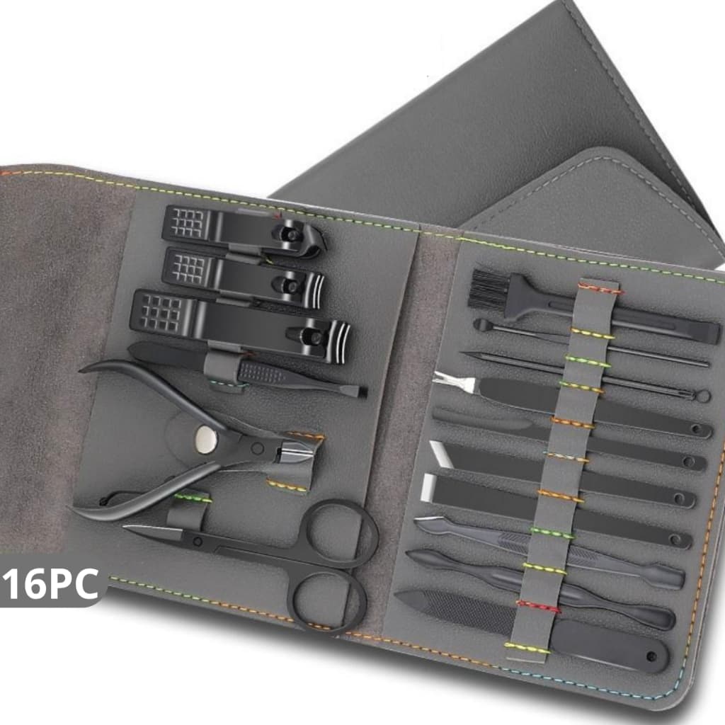 Kit Manicure Portátil Estojo Alicate Cortador De Unha 16 Pç - Desencravador De Unha Alicate Lixa Cutículas Podologo