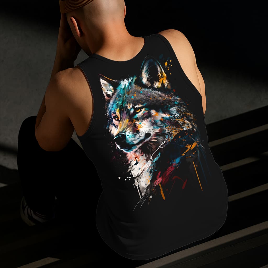 Camiseta Regata Masculina Estampada Lobo 100% Algodão Estilo Conforto Diário Do Tamanho P ao GG