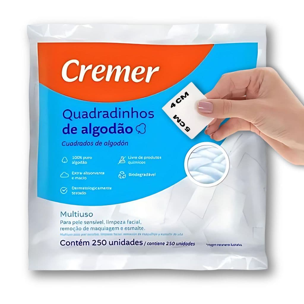 Algodão Prensado Quadradinho Cremer Sem Perfume 250 Unidades