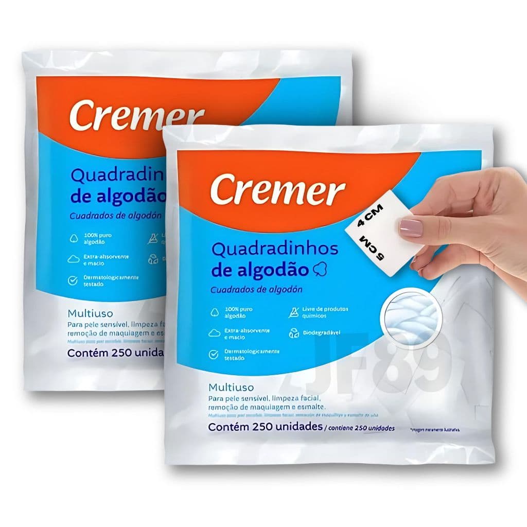 Algodão Prensado Quadradinho Cremer Sem Perfume 500 Unidades (2 pacotes com 250 unidades)