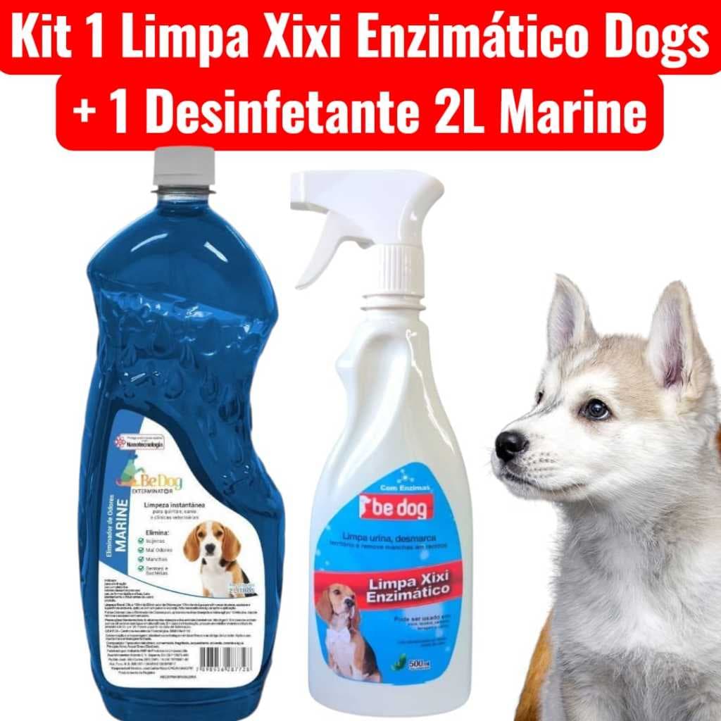 Kit 1 Limpa Xixi Enzimático Cachorro 500ml + 1 Desinfetante 2L - Marine - Be Dog
