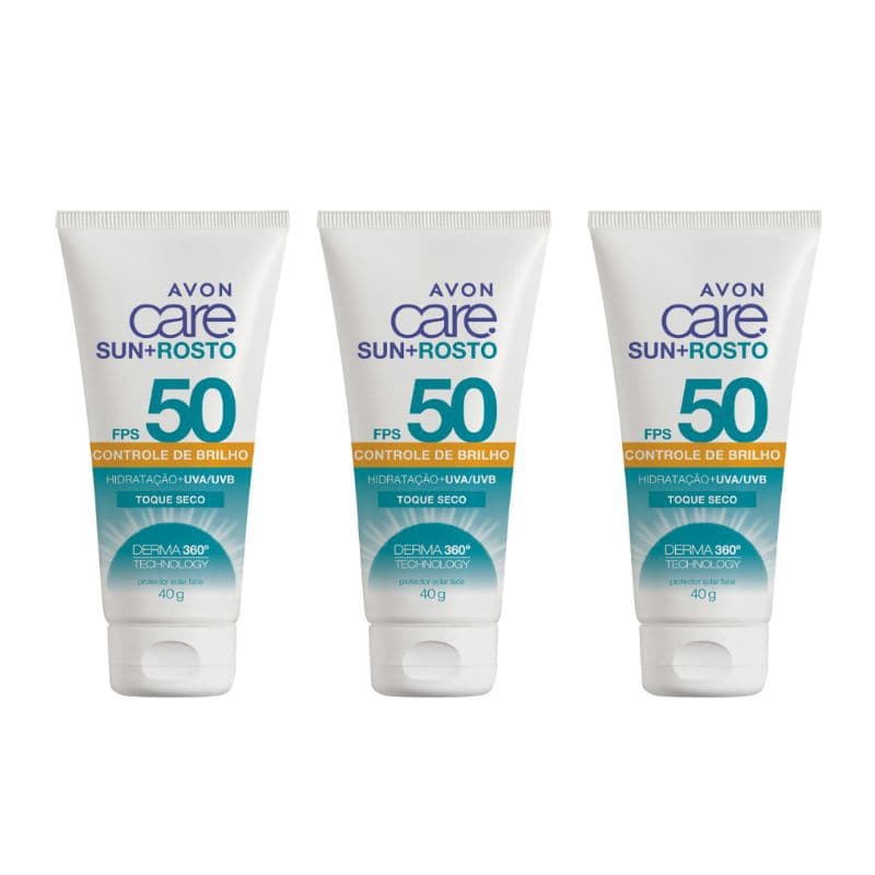 Kit 3 Protetor Solar Facial Avon Care FPS 50 40g cada