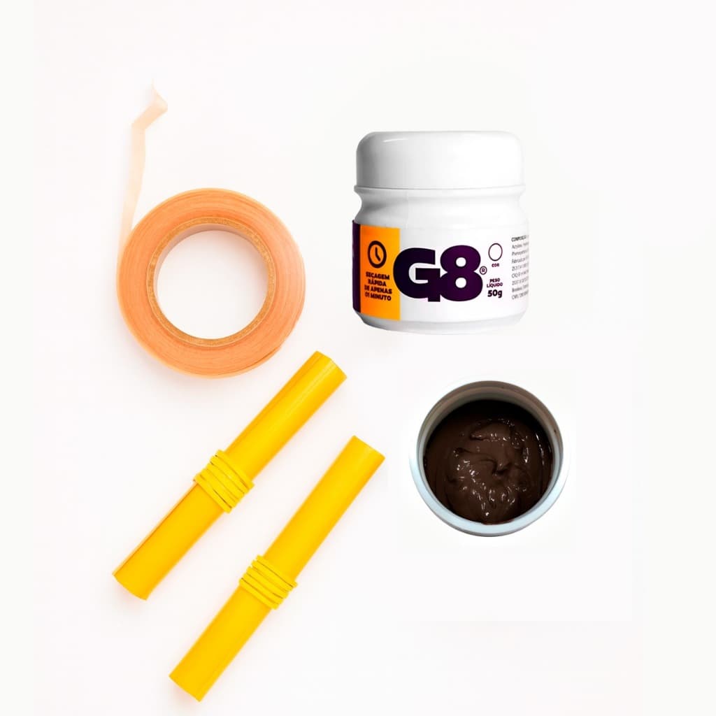 Kit Profissional para Mega Hair com Cola G8 Marrom, Papel Térmico e Pano Nanopele – Aplicação e Manutenção Completa