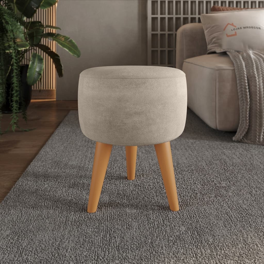Puff Redondo Pé Palito Banqueta 36x36cm Reforçada - Bege