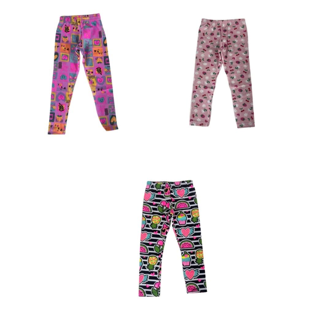 KIT 3 LEGGINGS ESTAMPADAS SORTIDAS FEMININAS INFANTIL - MENINA CALÇA