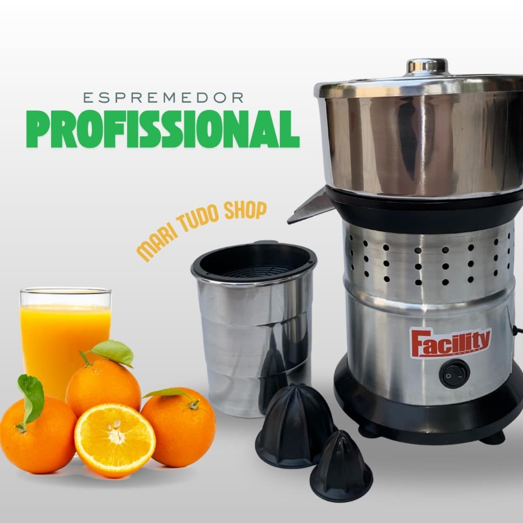 Espremedor de Sucos Laranja Limão Extrator Inox Profissional Comercial Bivolt 500 W Caçamba Reta