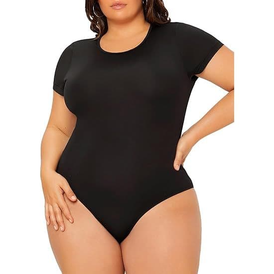 Body Plus Size Careca Sem Gola Fecho Manga Curta Gola Careca