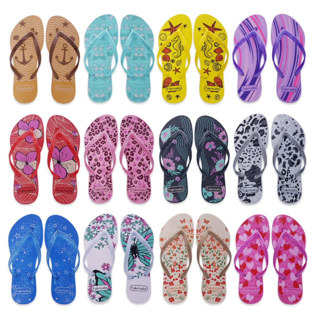 Kit 40 Pares Chinelo Feminino MARCA FABRICATA Sandália Rasteira Rasteirinha Estampado Revenda K36
