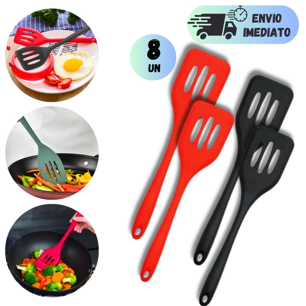KIT 2 A 8 ESPATULA DE SILICONE UNIVERSAL VAZADA ARROZ CARNE PARA CHAPEIRO USO GERAL COZINHA