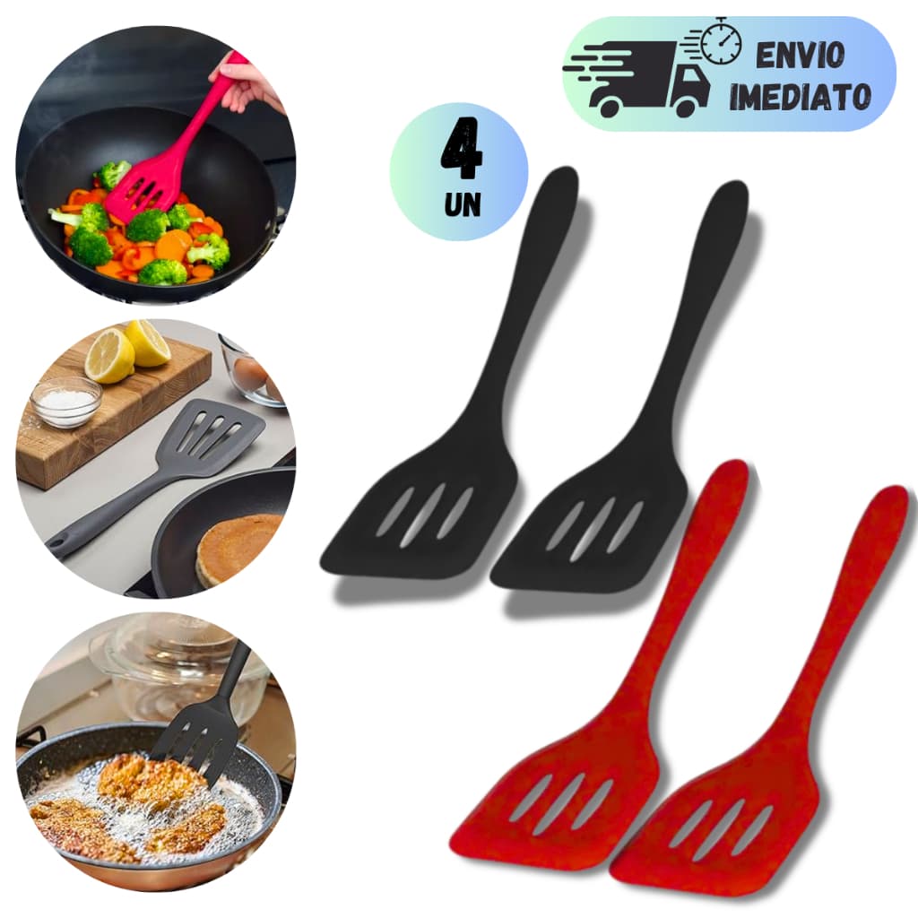 KIT 2 A 4 ESPATULA SILICONE VAZADA CULINARIA MULTIUSO FRITURA CHAPEIRO CULINARIA DE COZINHA UNIVERSAL COLORIDA