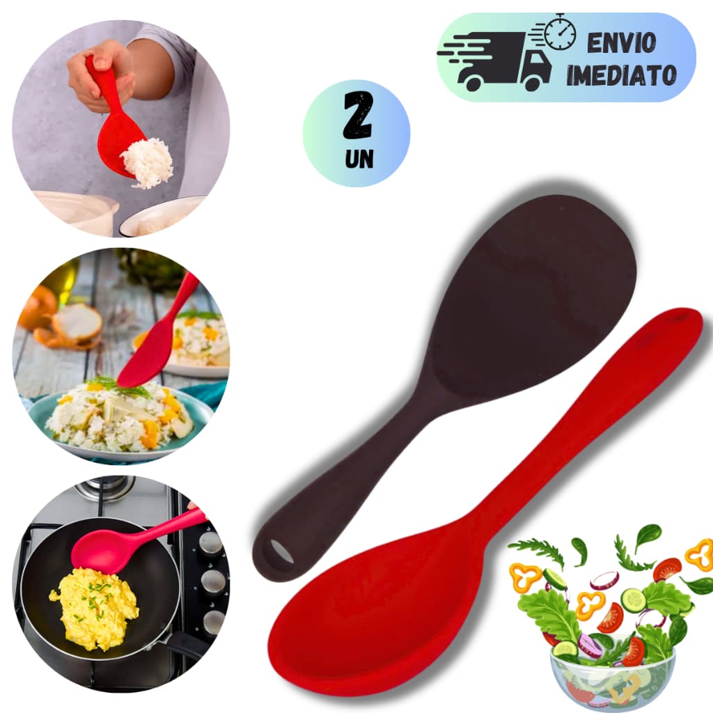 KIT 2 COLHER SILICONE PARA SERVIR GRANDE RESISTENTE ALTA TEMPERATURA RESTAURANTE BARES COZINHA