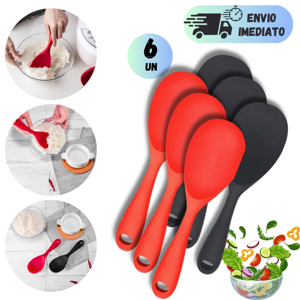 KIT 2 A 6 COLHER SILICONE DE ARROZ E FEIJÃO PARA SERVIR COZINHA RESTAURANTE RESISTENTE ALTA TEMPERATURA