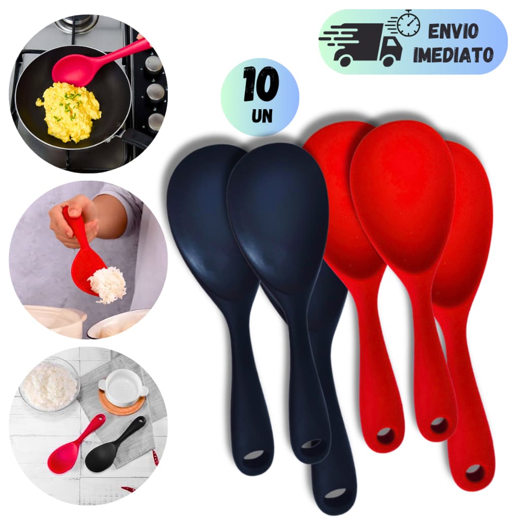 KIT 10 COLHER DE SILICONE PARA SERVIR RESISTENTE ALTA TEMPERATURA ARROZ RESTAURANTE BARES COZINHA