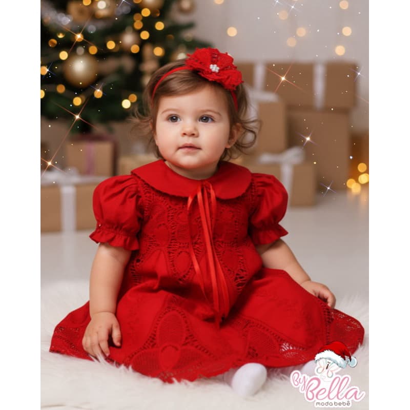 VESTIDO INFANTIL MENINA BEBÊ FESTA BORDADO RENDA RENASCENÇA MADALENA VERMELHO (01 ano)
