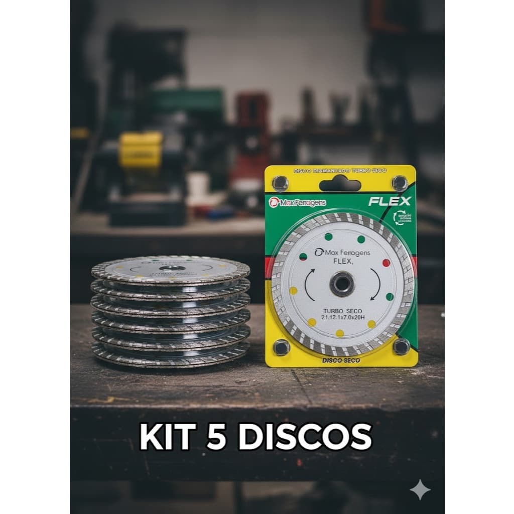 Kit 5 Disco Corte Diamantado Turbo 100mm Corte Seco Mármore Concreto Alvenaria Esmirilhadeira