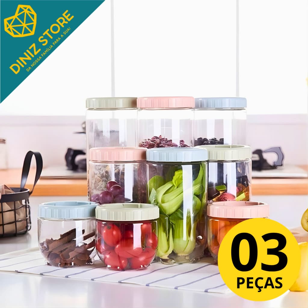 Conjunto 5 Potes Plástico com Tampa Organização Armazenamento Seguro Sortido
