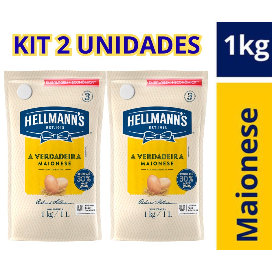 Kit 2 Maionese Hellmanns Sachê 1kg Com Bico Dosador