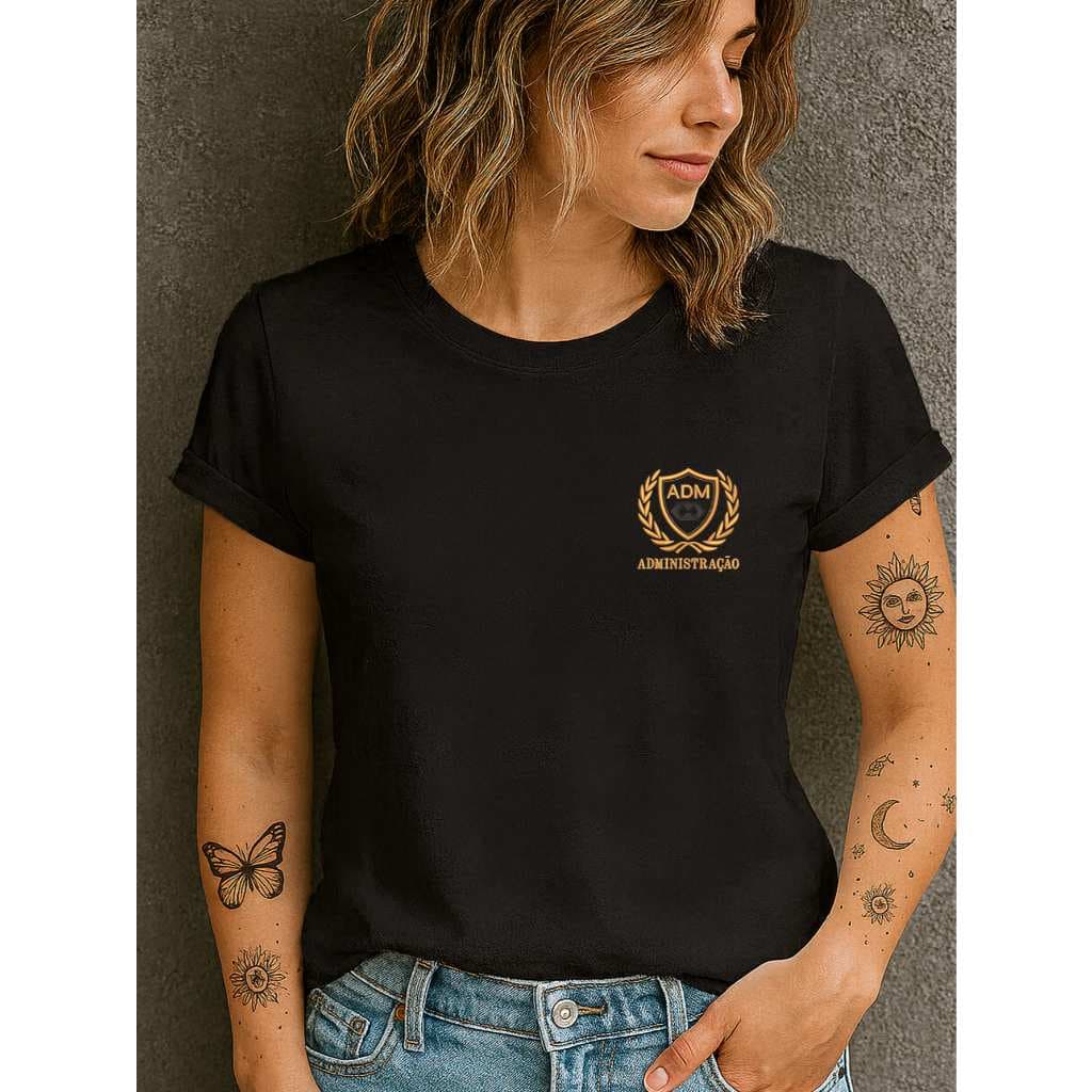 Camiseta Babylook Feminina Estampada 100% Algodão Curso Faculdade Profissão Adm Administração Brasão