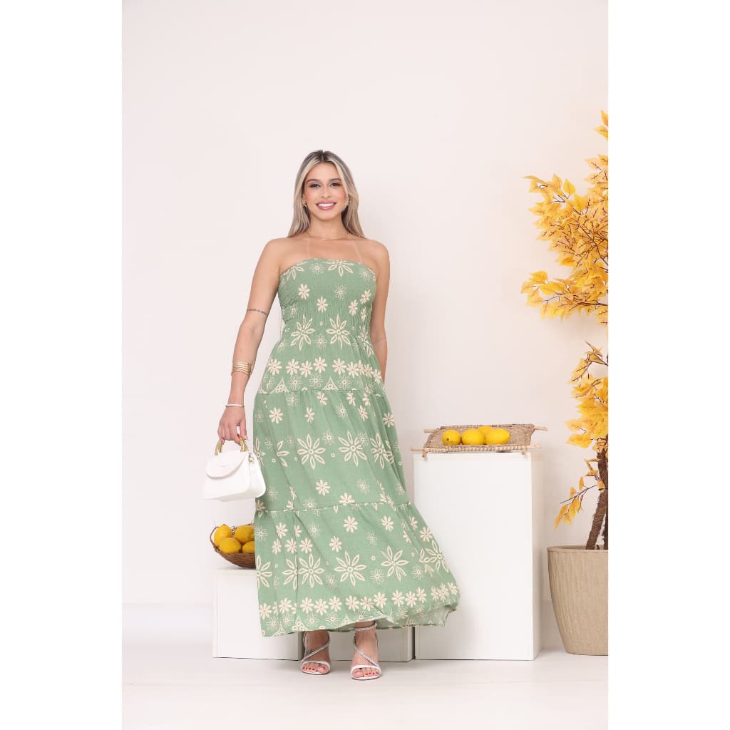 Vestido TOMARA QUE CAIA Estampado Floral Tropical Feminino Moda Verão Longo