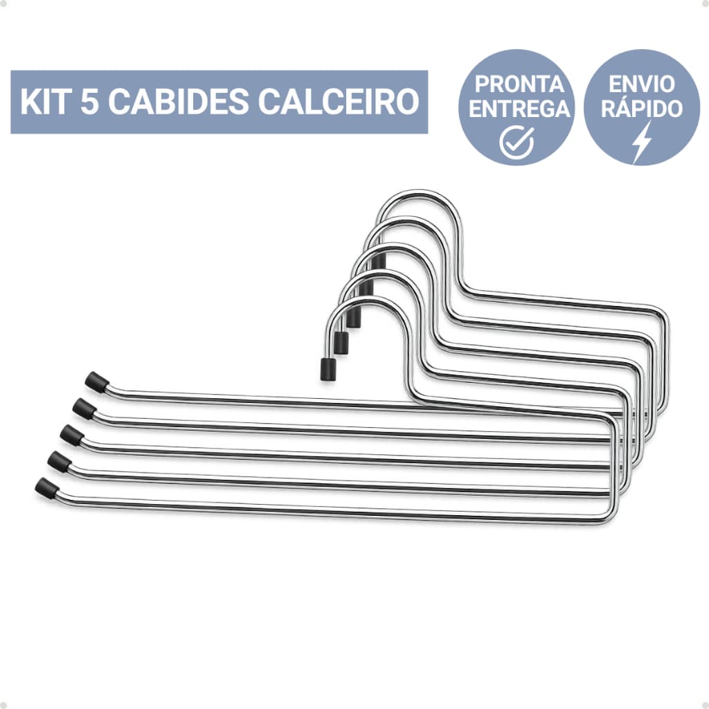 KIT 5 Cabide Calceiro 1 Calça Roupas Adultos e Infantil Cabides em Metal Cromado